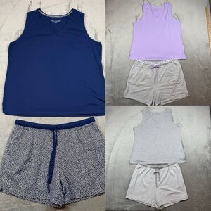 Carole Hochman Pajamas Set Women’s XL Blue Purple Gray Cotton Shorts Sleeveless